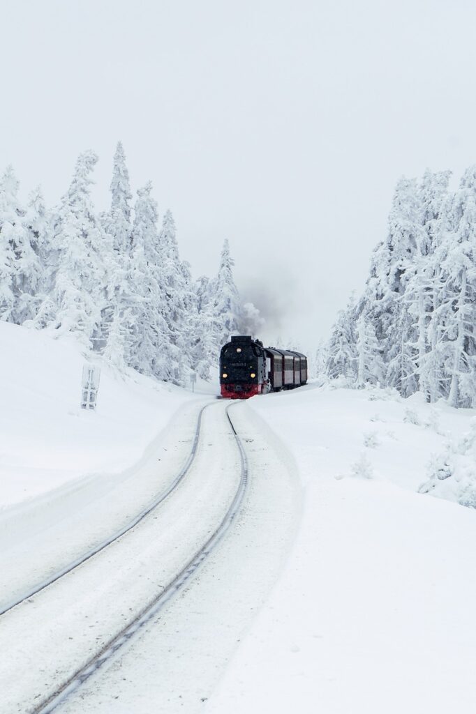 winter, train, travel, steam locomotive, brocken railway, resin, tourism, rails, wernigerode, railroad, historical, nostalgia, antique car, nature, chunks, snow, steam railway